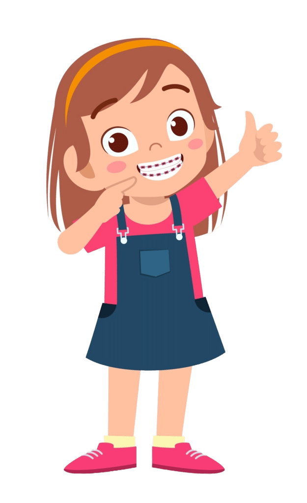 Cartoon girl with braces giving a thumbs-up