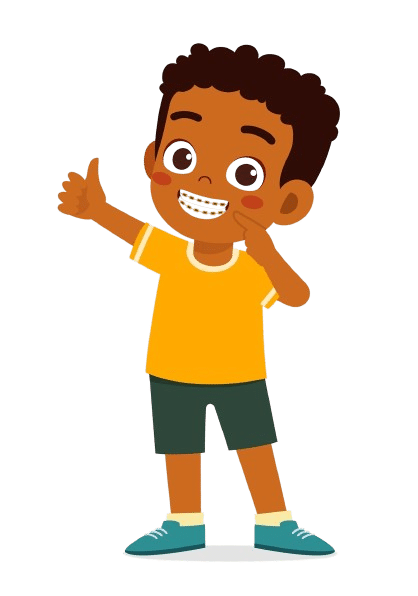 Cartoon boy with braces giving a thumbs-up
